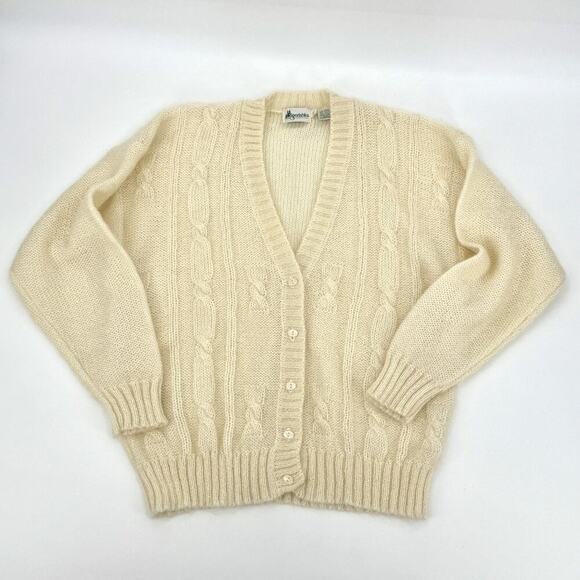 Sportables VTG Mohair Cream Chunky Cable Knit Cardigan Sweater Womens Large - Picture 8 of 8